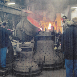Whitechapel Bell Foundry. Treble and Second being cast - 1987