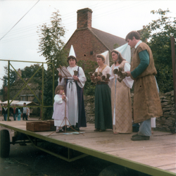 Medieval Fair 28/9/80 Vicky Clifton (left), Dorothy Clifton, Ann Herman, Dianne Gardner, Graham Clifton. Ringing and cost of Church corners /3rd session all in different places.