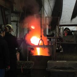 Pouring the metal into the mould