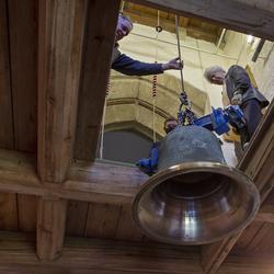 Raising the bell to the ringing platform. Photo: Nigel Francis
